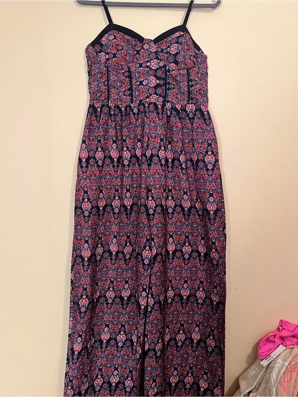 Band of Gypsies Black Floral Smocked Jumper with Pink and Blue Accents
